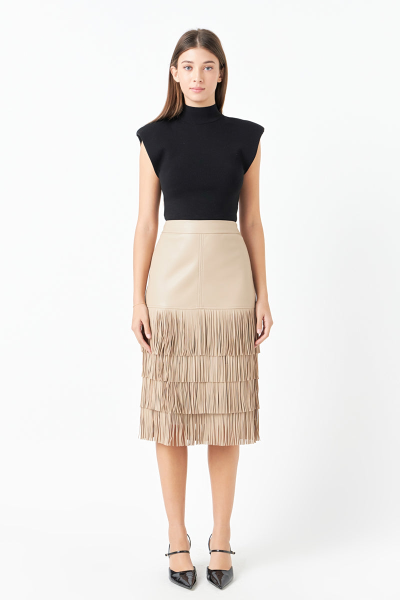 ENDLESS ROSE - PU Fringe Midi Skirt - SKIRTS available at Objectrare