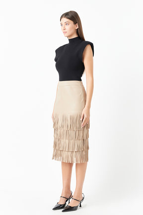 ENDLESS ROSE - PU Fringe Midi Skirt - SKIRTS available at Objectrare