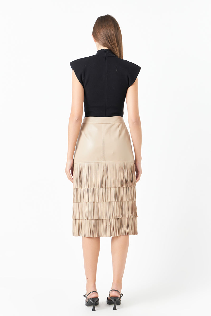 ENDLESS ROSE - PU Fringe Midi Skirt - SKIRTS available at Objectrare