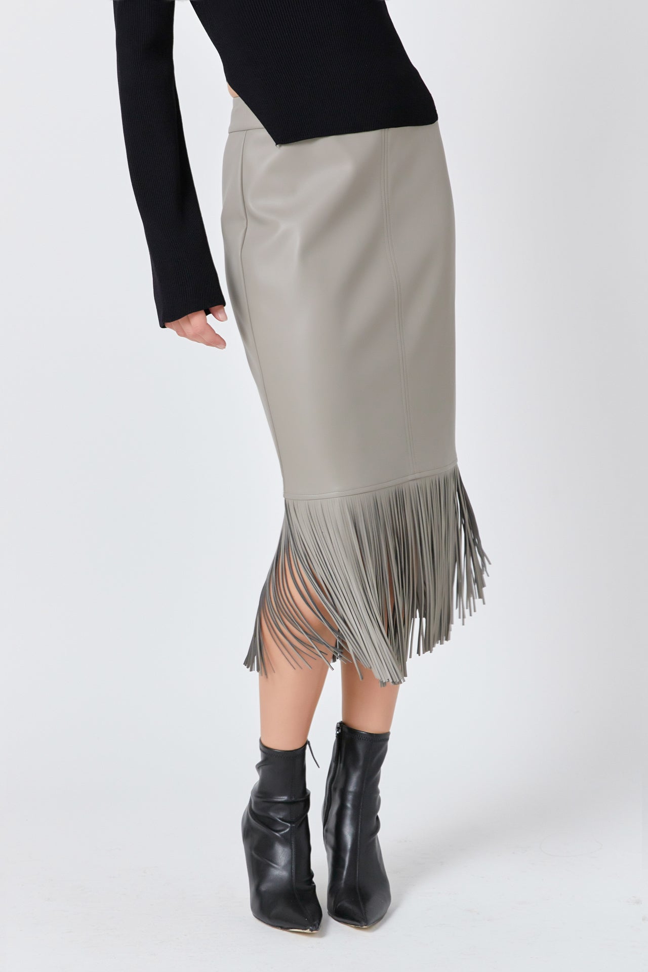 ENDLESS ROSE - Endless Rose - Pu Fringe Pencil Midi Skirt - SKIRTS available at Objectrare