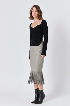 ENDLESS ROSE - Pu Fringe Pencil Midi Skirt - SKIRTS available at Objectrare