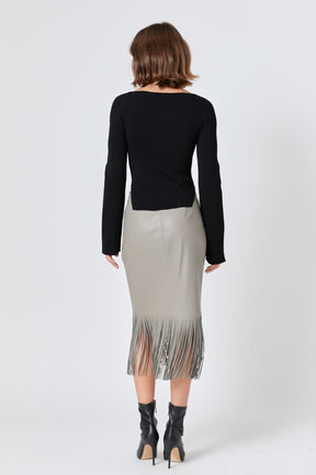 ENDLESS ROSE - Pu Fringe Pencil Midi Skirt - SKIRTS available at Objectrare