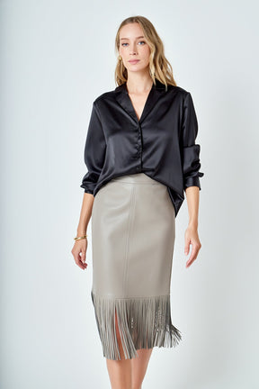 ENDLESS ROSE - Pu Fringe Pencil Midi Skirt - SKIRTS available at Objectrare