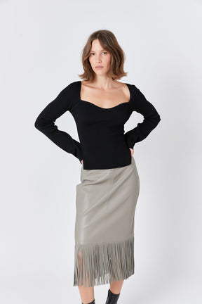 ENDLESS ROSE - Pu Fringe Pencil Midi Skirt - SKIRTS available at Objectrare