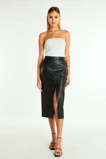 ENDLESS ROSE - Pu Front Slit Midi Skirt - SKIRTS available at Objectrare
