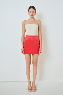 MARSY - Solid Satin Fit Mini Skirt - SKIRTS available at Objectrare