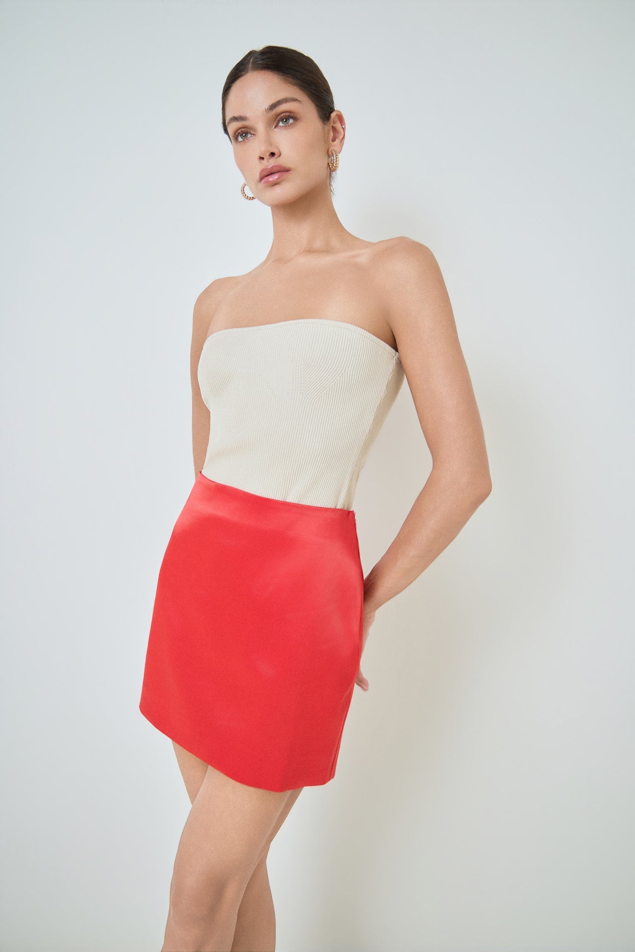 MARSY - Solid Satin Fit Mini Skirt - SKIRTS available at Objectrare