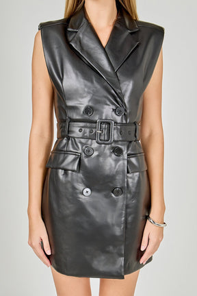 ENDLESS ROSE - Pu Double Breasted Mini Dress - DRESSES available at Objectrare