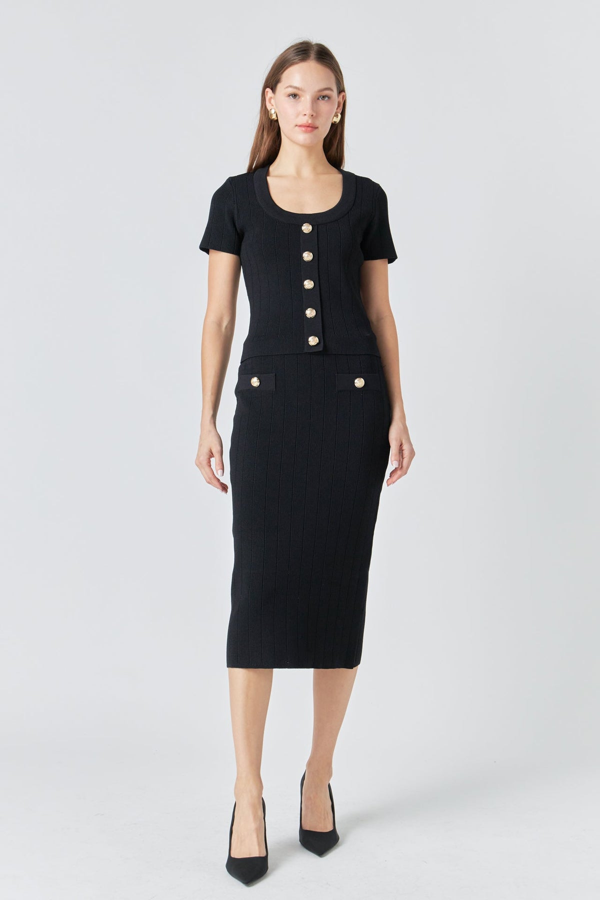 ENDLESS ROSE - Shank Button Midi Skirt - SKIRTS available at Objectrare