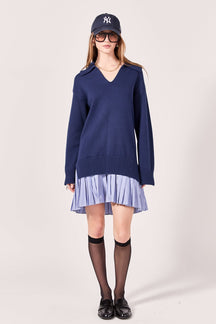 ENGLISH FACTORY - Mixed Media Pleated Mini Dress - DRESSES available at Objectrare