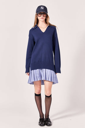 ENGLISH FACTORY - Mixed Media Pleated Mini Dress - DRESSES available at Objectrare