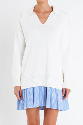 ENGLISH FACTORY - Mixed Media Pleated Mini Dress - DRESSES available at Objectrare