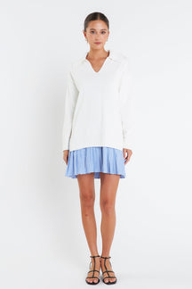 ENGLISH FACTORY - Mixed Media Pleated Mini Dress - DRESSES available at Objectrare