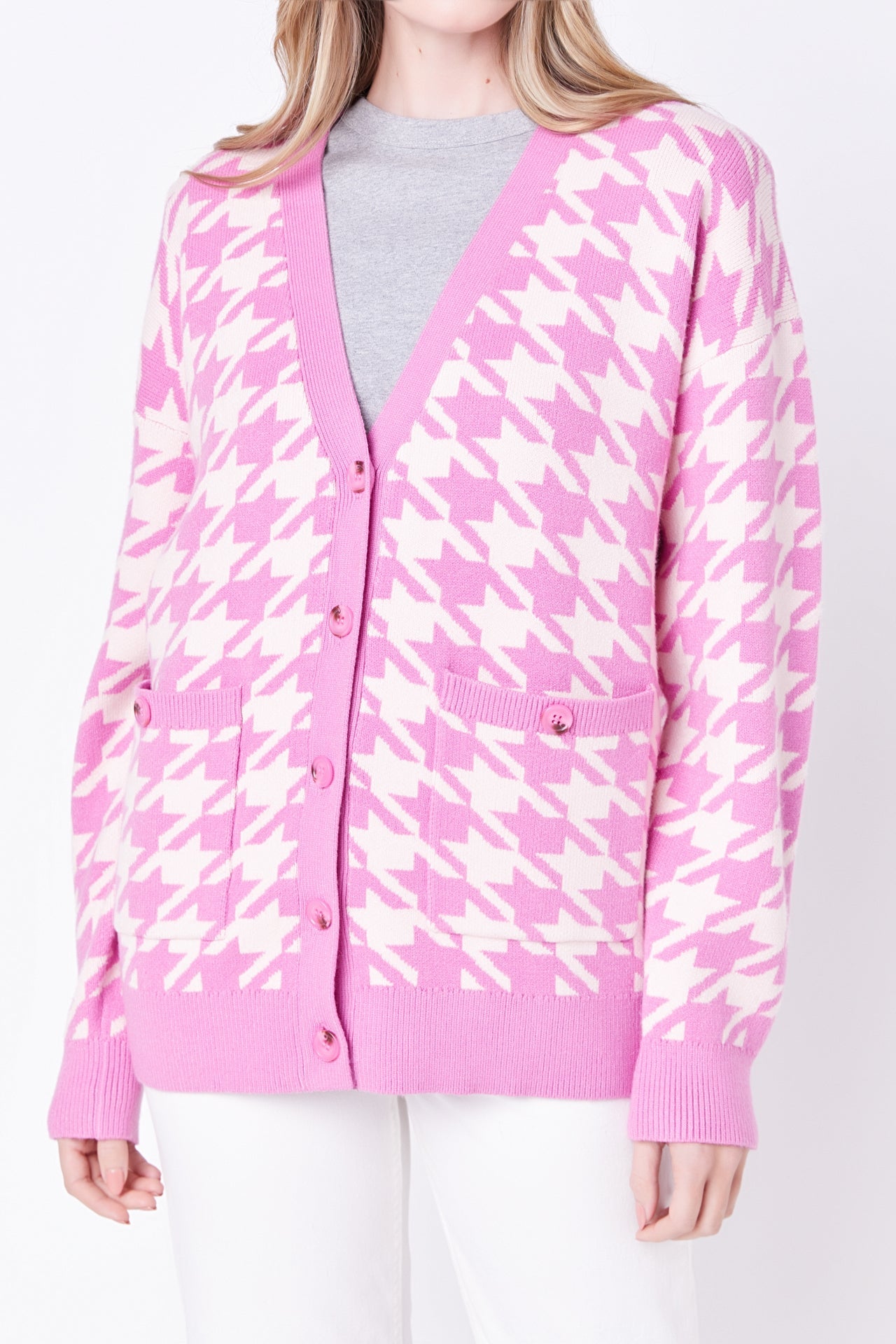 ENGLISH FACTORY - Knit Houndstooth Cardigan - SWEATERS & KNITS available at Objectrare