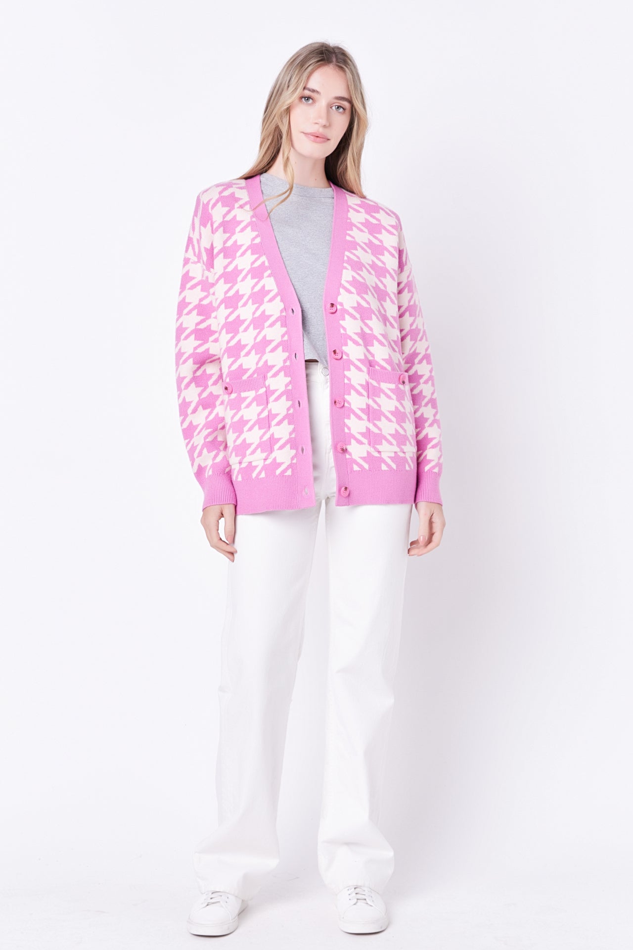 ENGLISH FACTORY - Knit Houndstooth Cardigan - SWEATERS & KNITS available at Objectrare