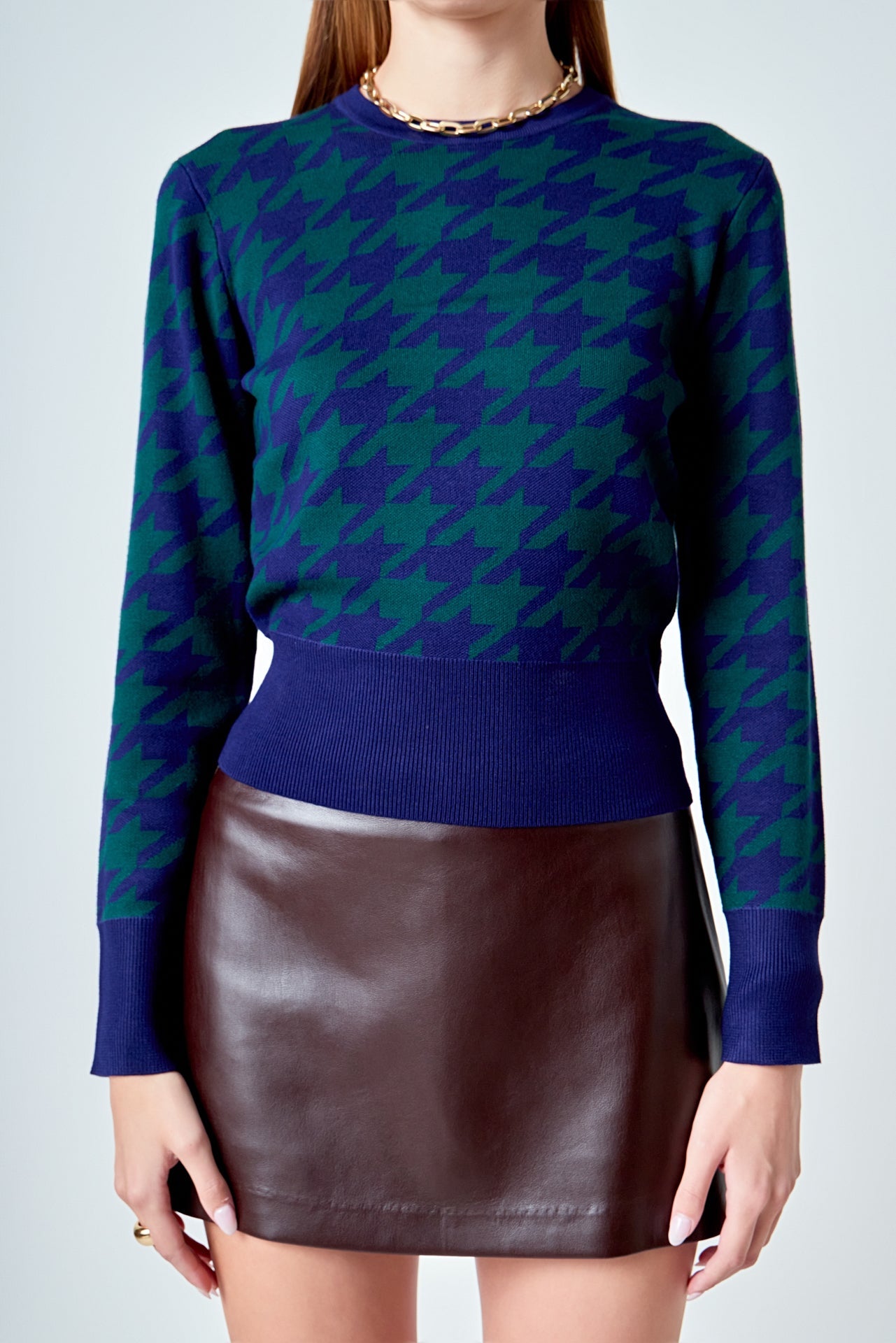 ENDLESS ROSE - Knit Houndstooth Sweater - SWEATERS & KNITS available at Objectrare