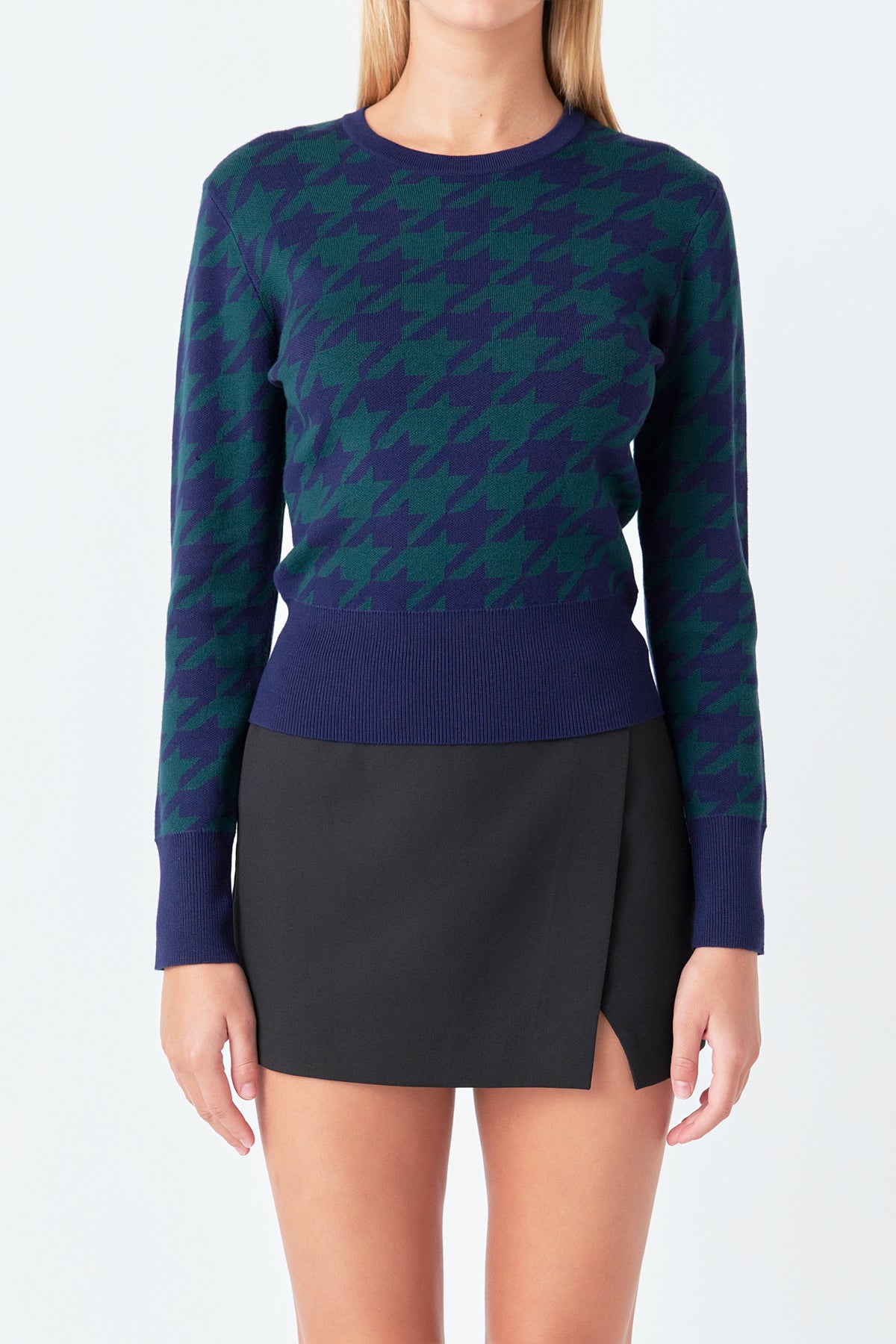 ENDLESS ROSE - Knit Houndstooth Sweater - TOPS available at Objectrare