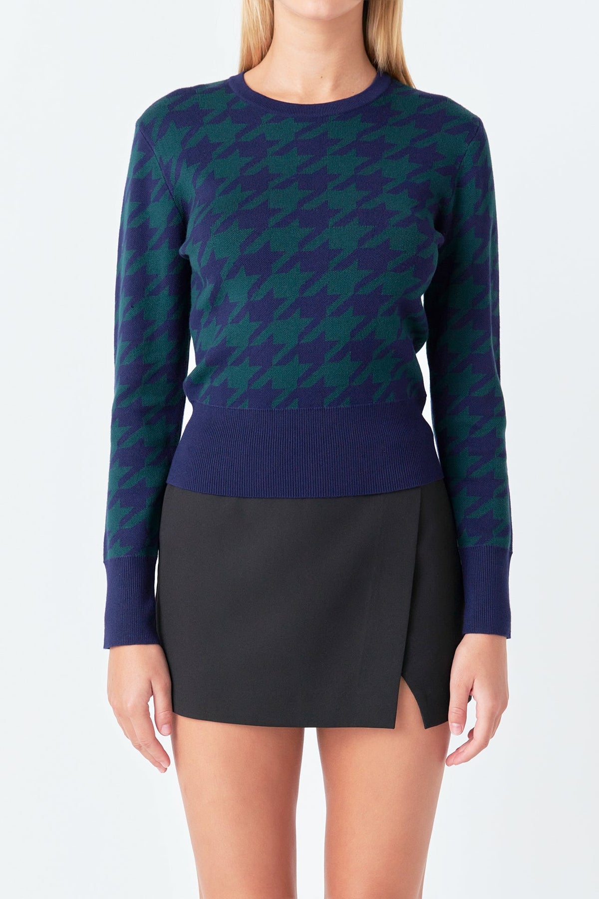 ENDLESS ROSE - Knit Houndstooth Sweater - TOPS available at Objectrare