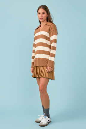 ENGLISH FACTORY - Mixed Media Stripe Pleated Mini Dress - DRESSES available at Objectrare