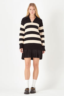 ENGLISH FACTORY - Mixed Media Stripe Pleated Mini Dress - DRESSES available at Objectrare