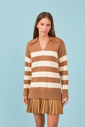 ENGLISH FACTORY - Mixed Media Stripe Pleated Mini Dress - DRESSES available at Objectrare