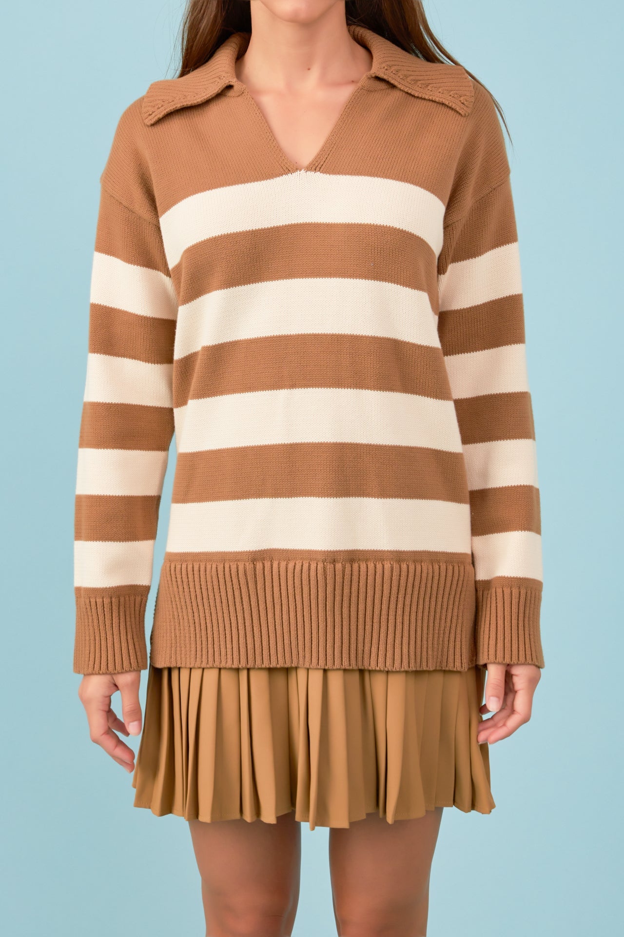 Mixed Media Stripe Pleated Mini Dress