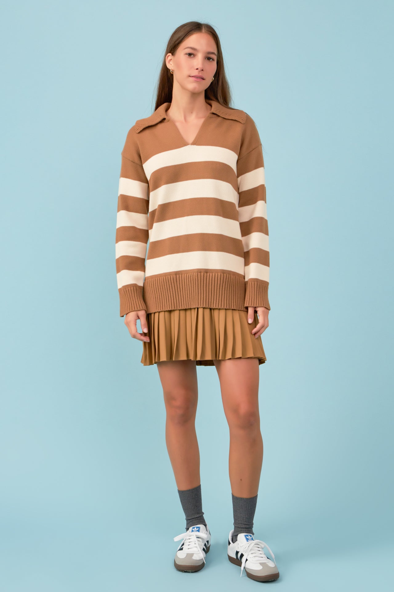 Mixed Media Stripe Pleated Mini Dress