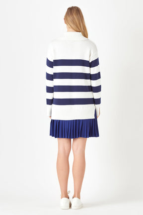 ENGLISH FACTORY - Mixed Media Stripe Pleated Mini Dress - DRESSES available at Objectrare