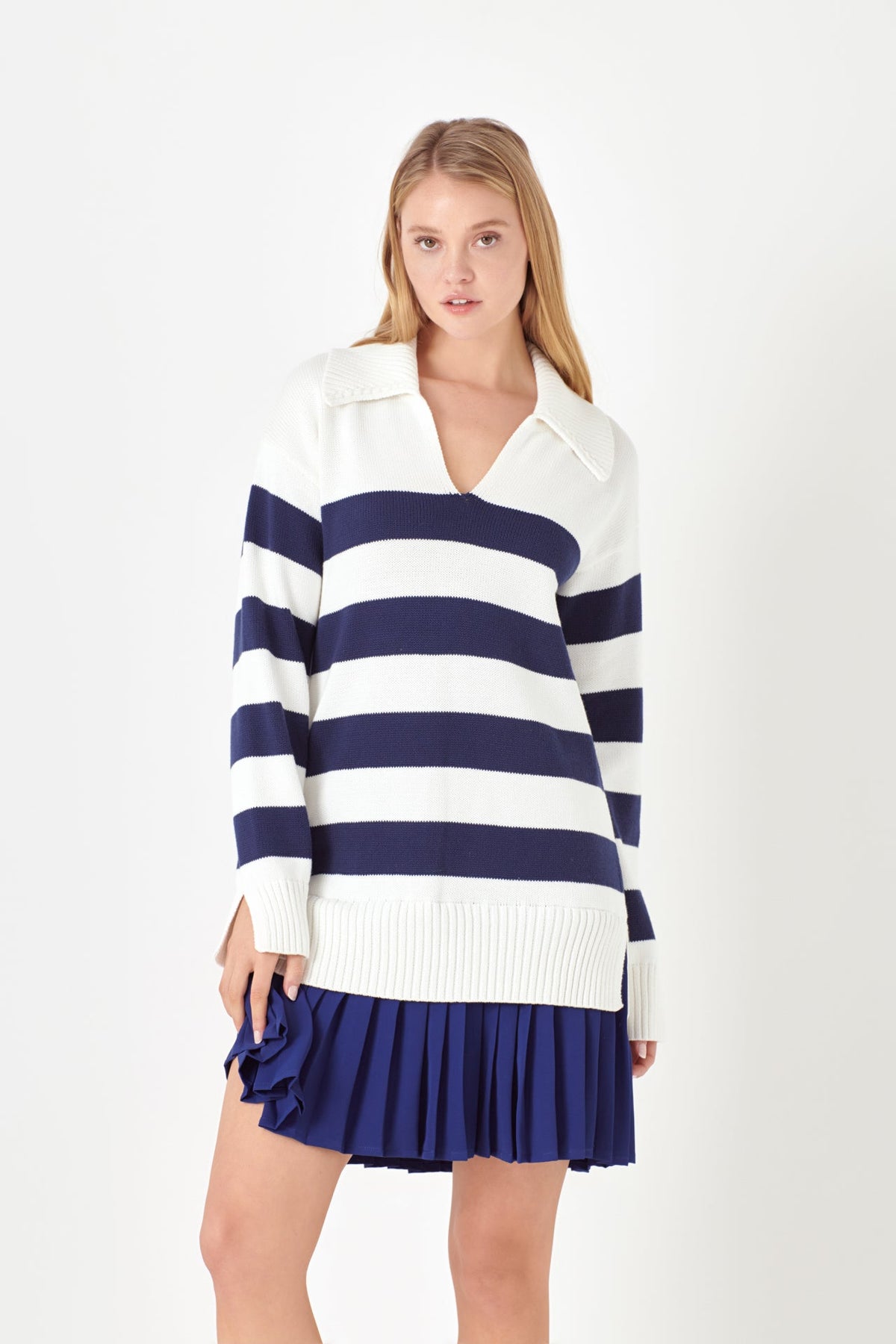 ENGLISH FACTORY - Mixed Media Stripe Pleated Mini Dress - DRESSES available at Objectrare