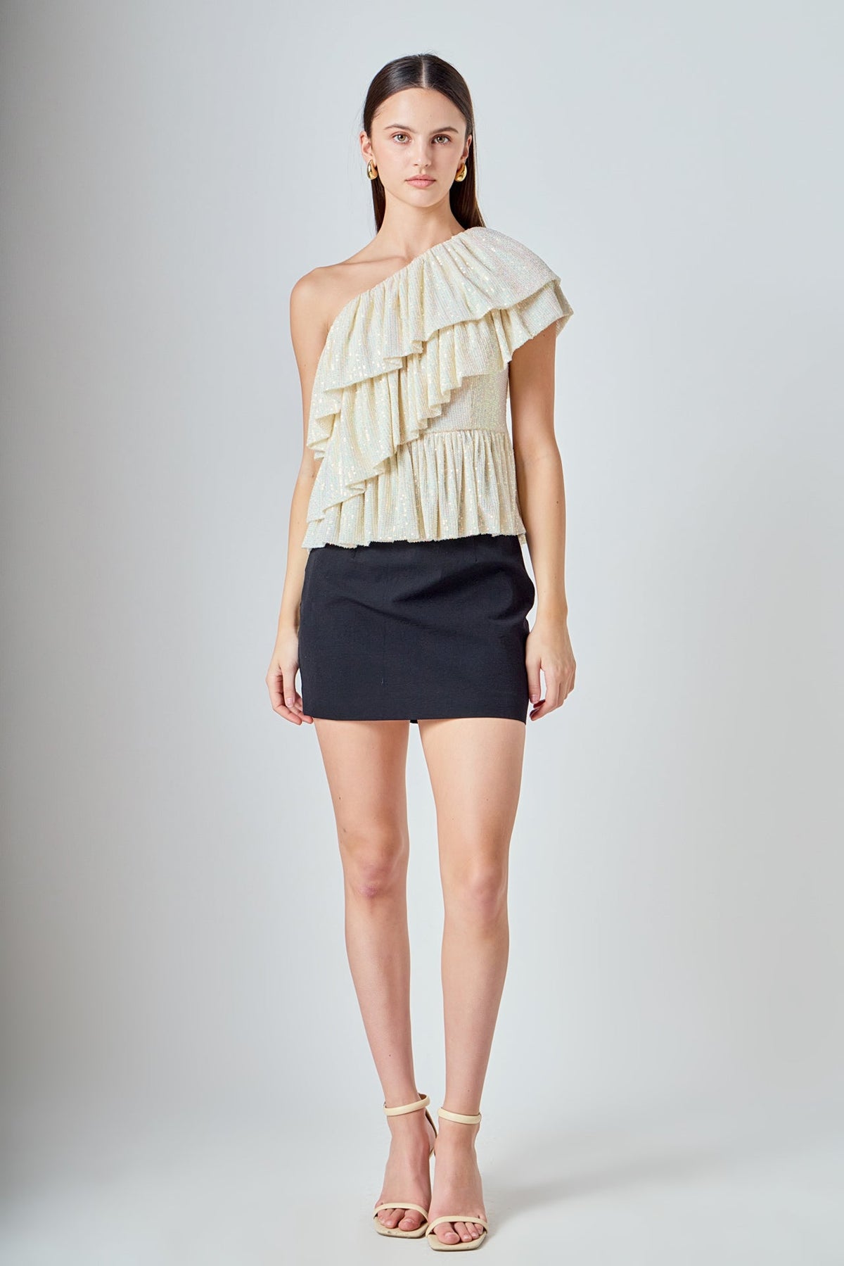 Sequins One Shoulder Ruffle Top