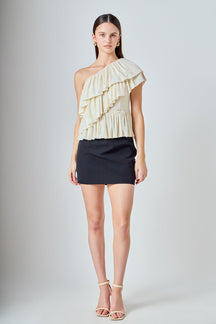 ENDLESS ROSE - Sequins One Shoulder Ruffle Top - TOPS available at Objectrare