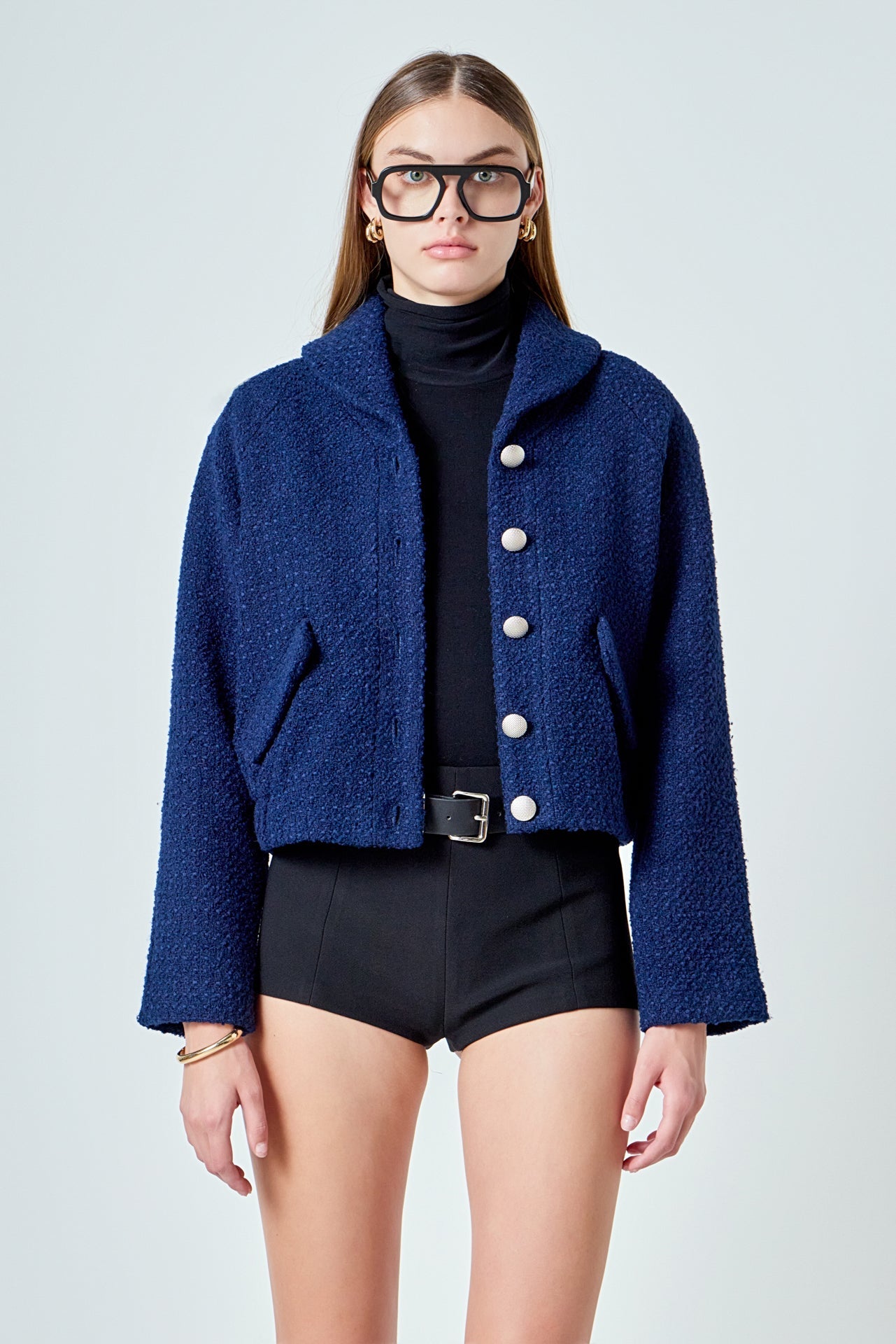 ENDLESS ROSE - Boucle Tweed Buttoned Bomber - JACKETS available at Objectrare