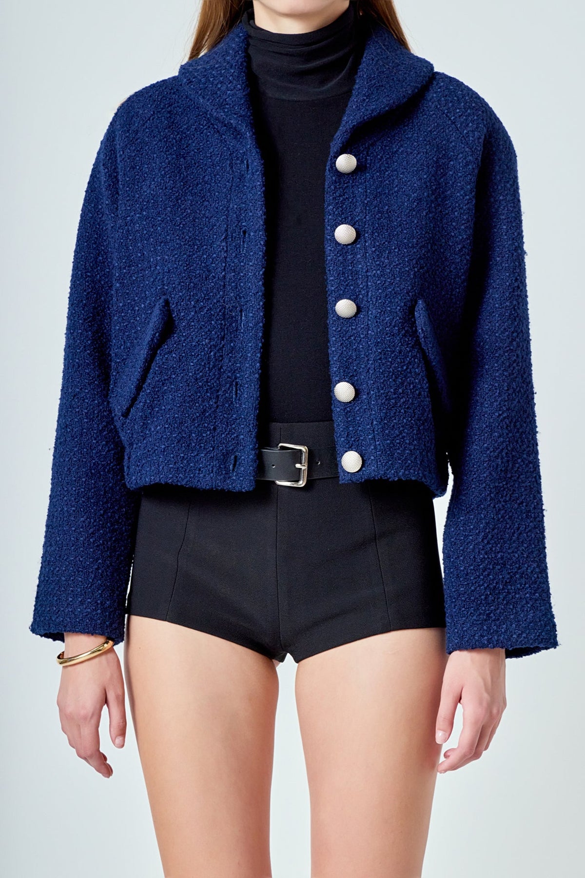 ENDLESS ROSE - Boucle Tweed Buttoned Bomber - JACKETS available at Objectrare