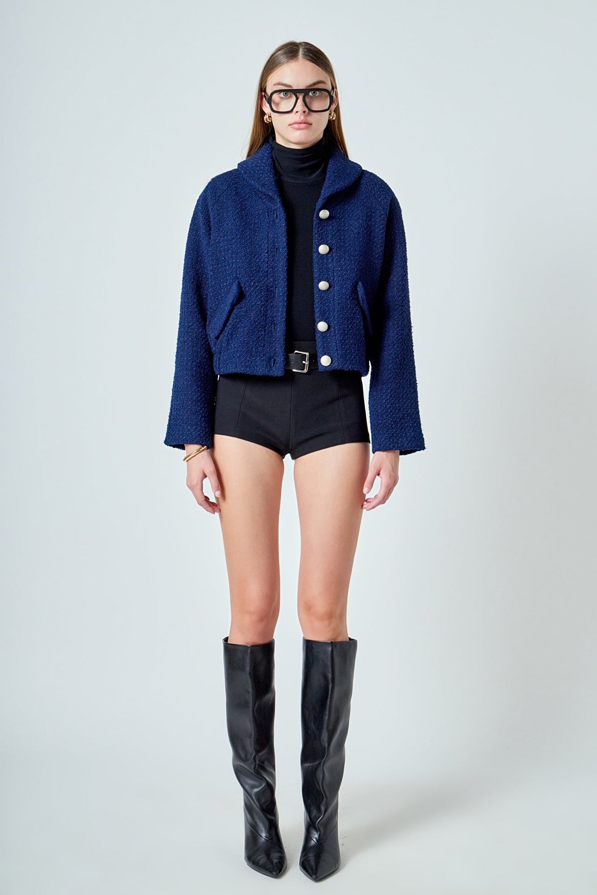 ENDLESS ROSE - Boucle Tweed Buttoned Bomber - JACKETS available at Objectrare