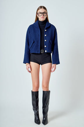 ENDLESS ROSE - Boucle Tweed Buttoned Bomber - JACKETS available at Objectrare