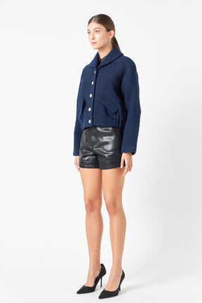 ENDLESS ROSE - Boucle Tweed Buttoned Bomber - OUTERWEAR available at Objectrare