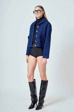 ENDLESS ROSE - Boucle Tweed Buttoned Bomber - JACKETS available at Objectrare