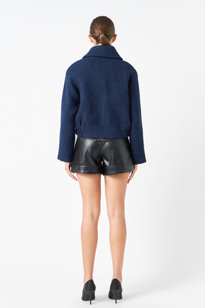 ENDLESS ROSE - Boucle Tweed Buttoned Bomber - OUTERWEAR available at Objectrare