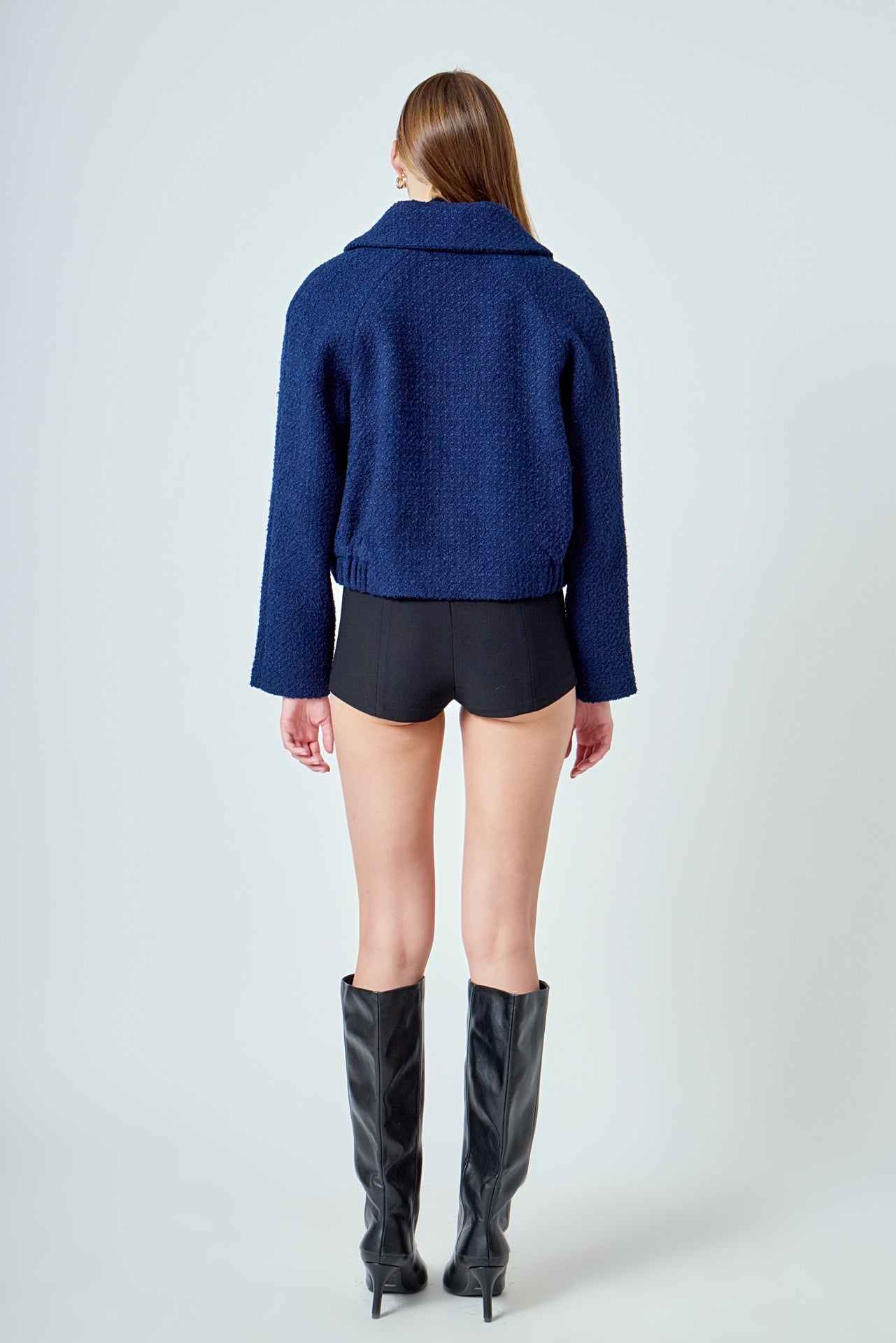 ENDLESS ROSE - Boucle Tweed Buttoned Bomber - JACKETS available at Objectrare