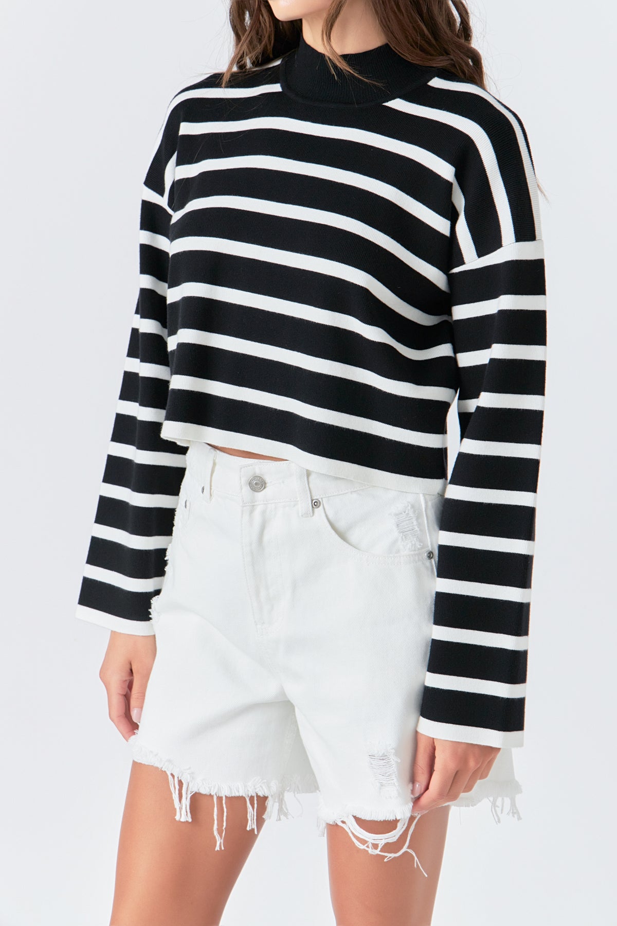 GREY LAB - Striped Cropped Sweater - SWEATERS & KNITS available at Objectrare