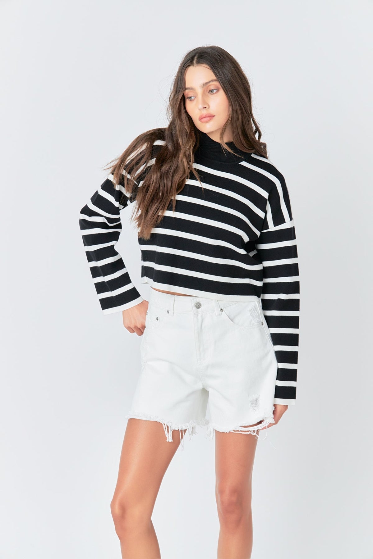 GREY LAB - Striped Cropped Sweater - SWEATERS & KNITS available at Objectrare