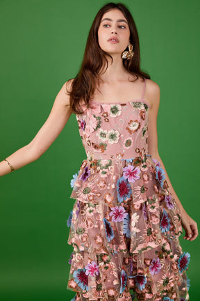 ENDLESS ROSE - Floral Embroidered Midi Dress - DRESSES available at Objectrare