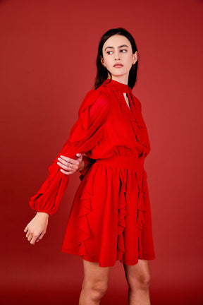 ENDLESS ROSE - Chiffon Ruffled V Mini Dress - DRESSES available at Objectrare