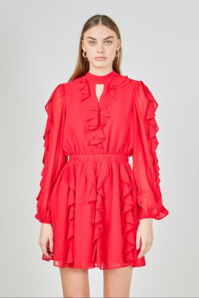 ENDLESS ROSE - Chiffon Ruffled V Mini Dress - DRESSES available at Objectrare