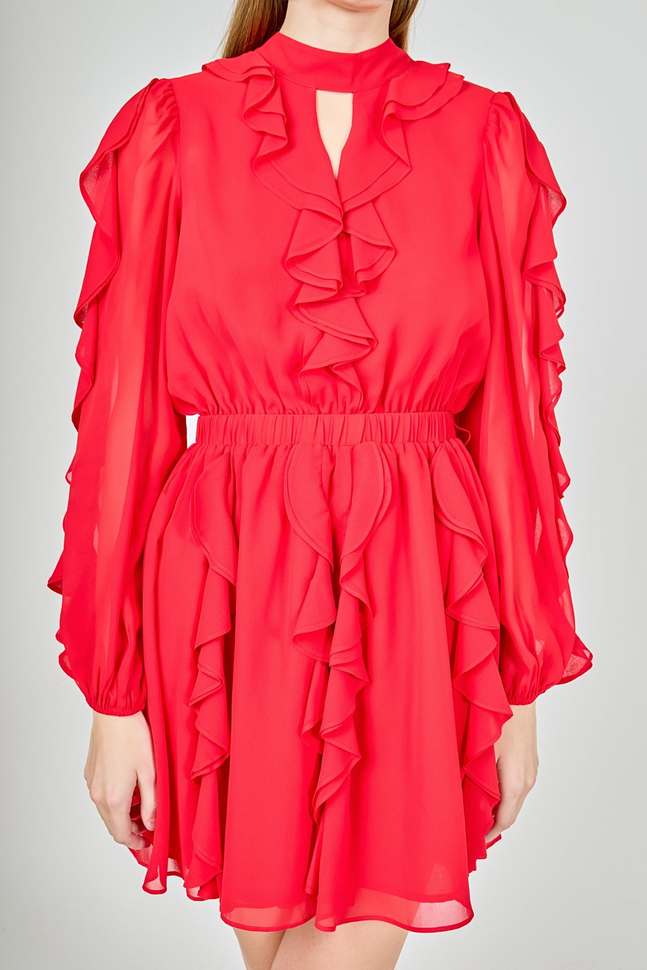 ENDLESS ROSE - Chiffon Ruffled V Mini Dress - DRESSES available at Objectrare