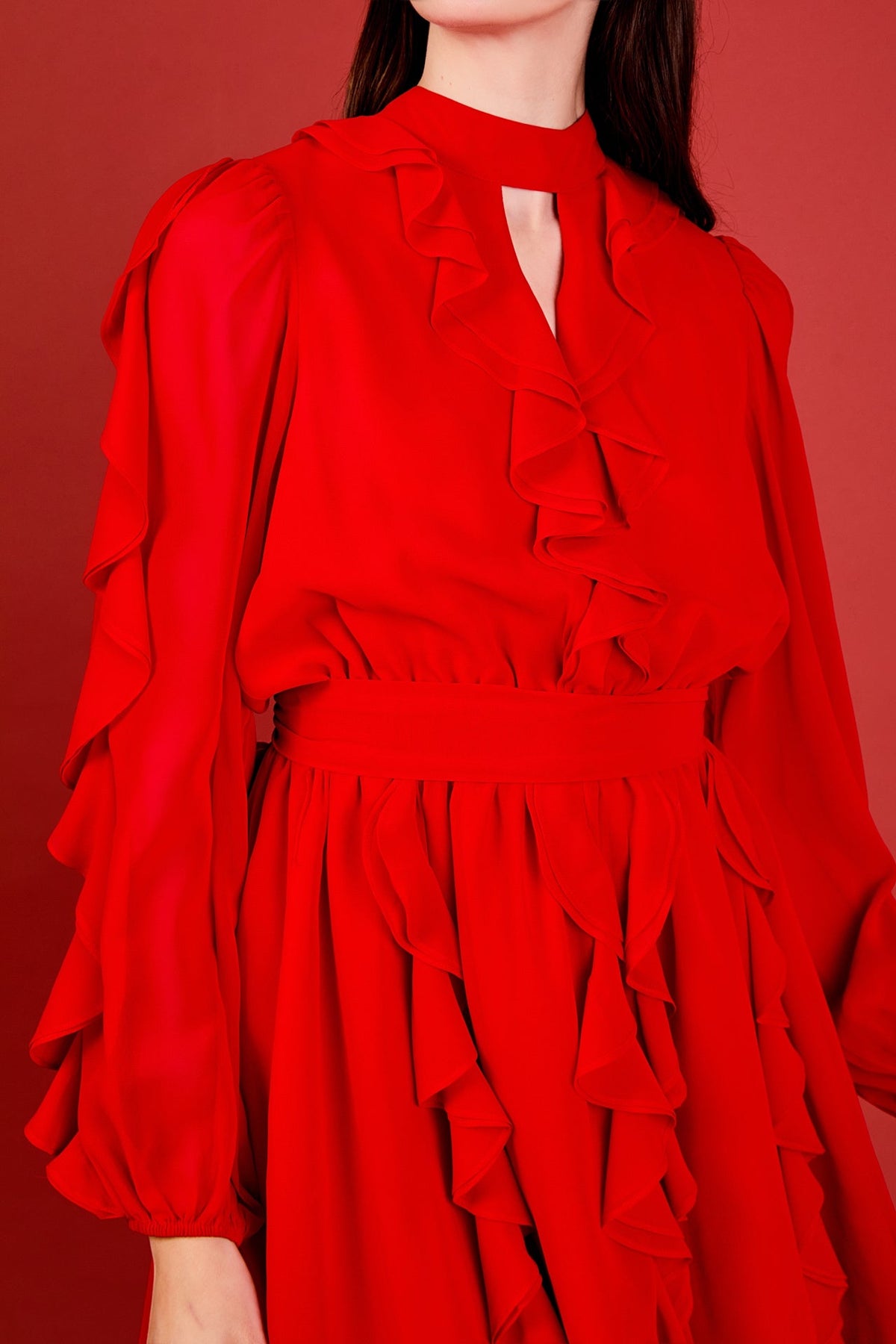 ENDLESS ROSE - Chiffon Ruffled V Mini Dress - DRESSES available at Objectrare