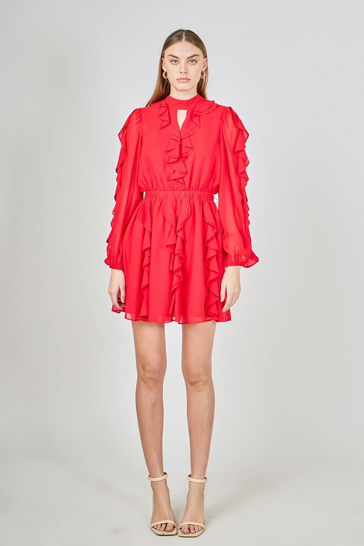 ENDLESS ROSE - Chiffon Ruffled V Mini Dress - DRESSES available at Objectrare