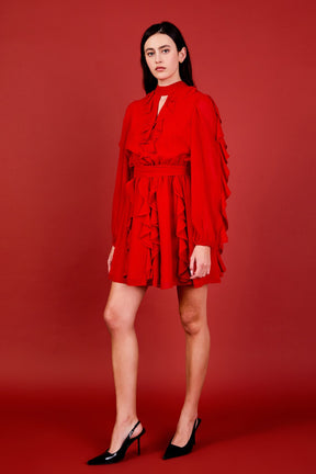 ENDLESS ROSE - Chiffon Ruffled V Mini Dress - DRESSES available at Objectrare