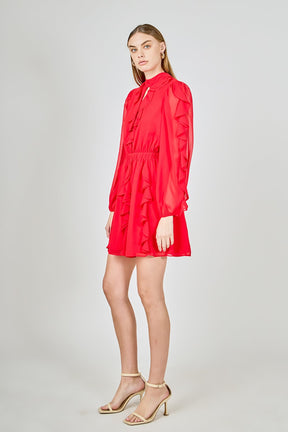 ENDLESS ROSE - Chiffon Ruffled V Mini Dress - DRESSES available at Objectrare
