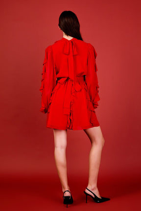 ENDLESS ROSE - Chiffon Ruffled V Mini Dress - DRESSES available at Objectrare